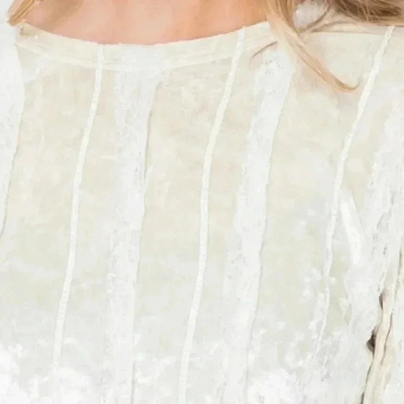 BOHO WOMENS CREAM VELVET LACE DETAIL BLOUSE TOP - Picture 3 of 7